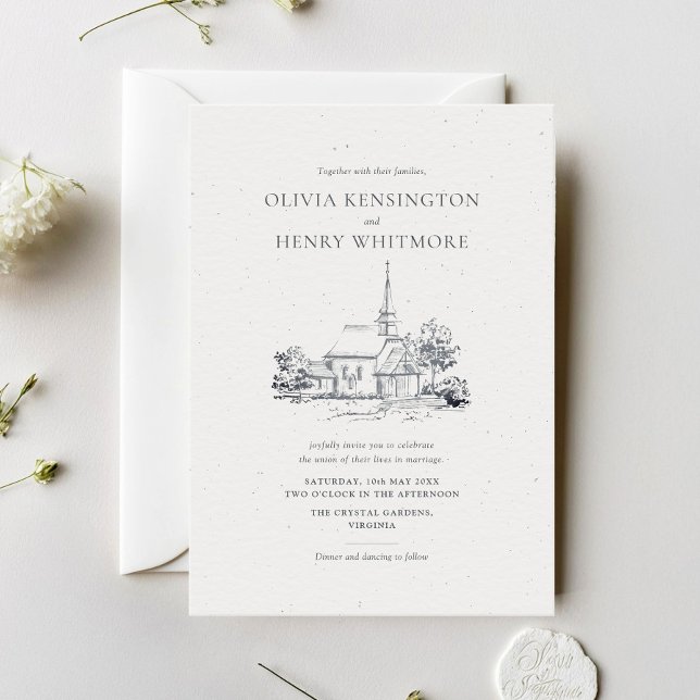 Elegant Wedding Venue Sketch Minimalist Wedding Invitation (Creator Uploaded)