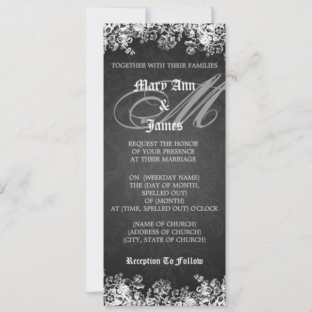 Elegant Wedding Victorian Flourish Black Invitation (Front)