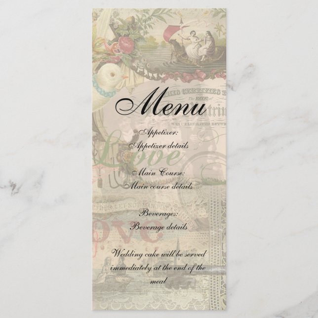 Elegant Wedding Vintage Marriage Antique Vintage Menu (Front)