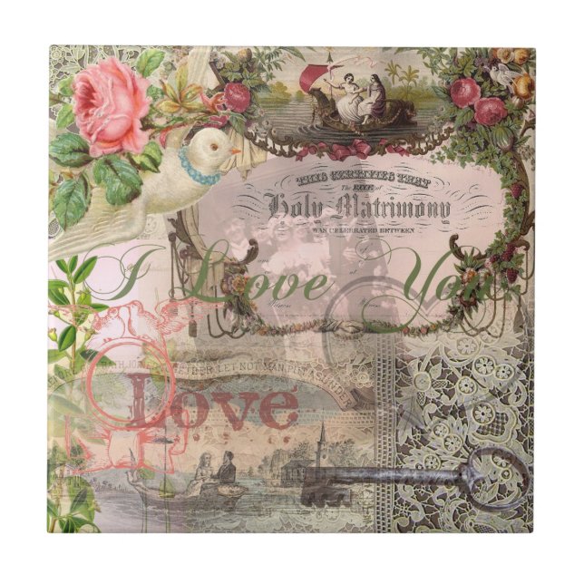 Elegant Wedding Vintage Marriage Antique Vintage Tile (Front)