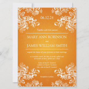 Elegant Wedding Vintage Swirls 2 Orange Invitation