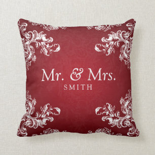 Elegant Wedding Vintage Swirls 2 Red Throw Pillow