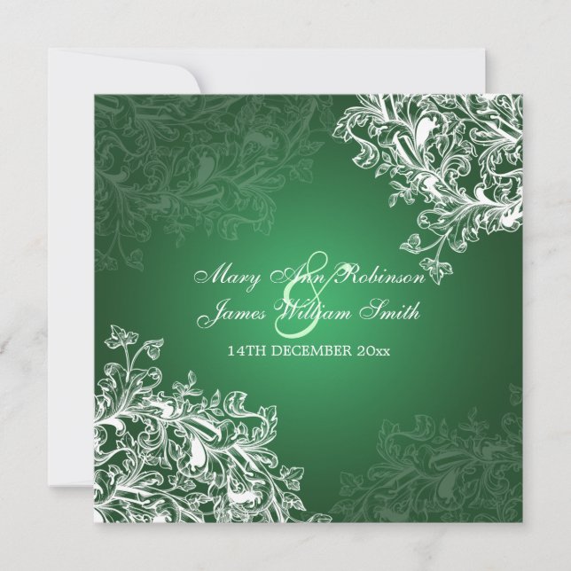 Elegant Wedding Vintage Swirls Green Invitation (Front)