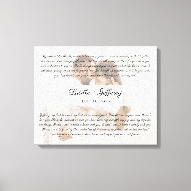 Elegant Wedding Vow Art Anniversary Photograph Canvas Print (Front)