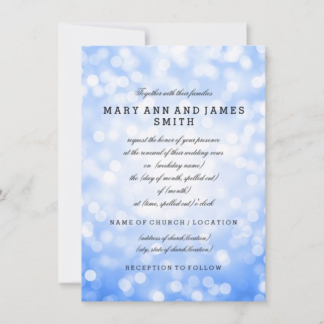 Elegant Wedding Vow Renewal Blue Glitter Lights Invitation (Front)