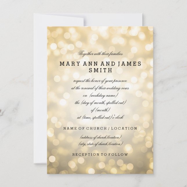 Elegant Wedding Vow Renewal Gold Glitter Lights Invitation (Front)