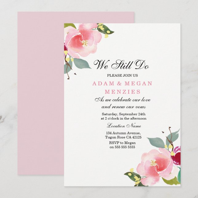 Elegant Wedding Vow Renewal Peachy Pink Invite (Front/Back)