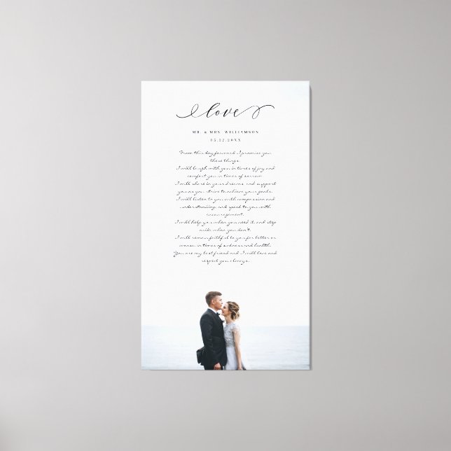Elegant Wedding Vows Love Script Minimal Photo Canvas Print (Front)