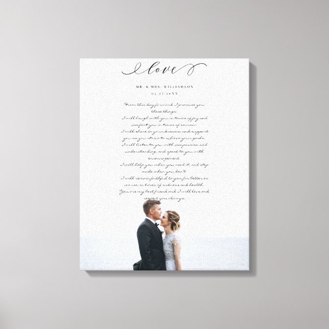 Elegant Wedding Vows Love Script Minimal Photo Canvas Print (Front)