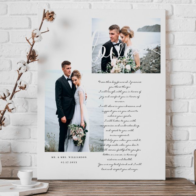Elegant Wedding Vows Love Script Minimal Two Photo Canvas Print (Elegant Wedding Vows Love Script Minimal Two Photo Canvas Print)