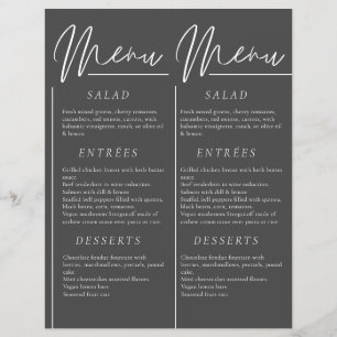 Elegant wedding watercolor dark grey double menu