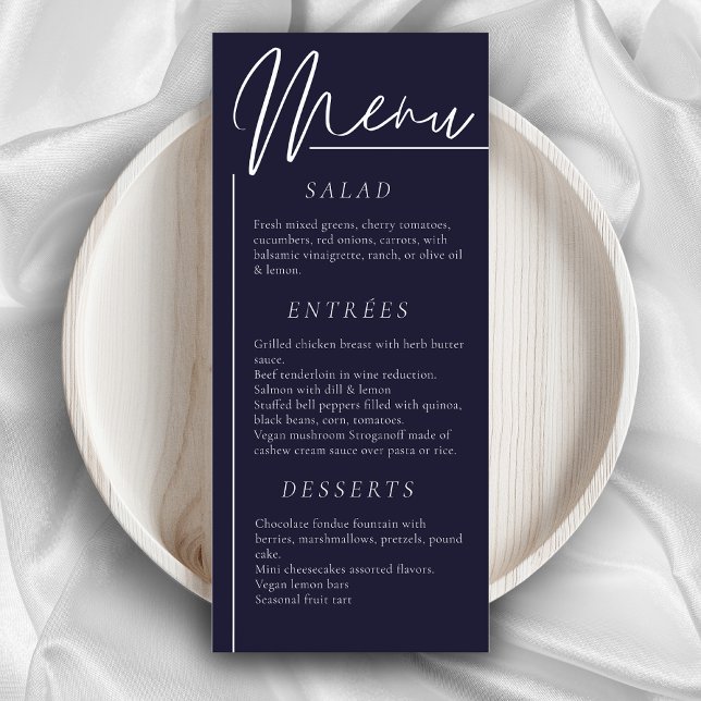 Elegant wedding watercolor flower dark navy dinner menu (Creator Uploaded)