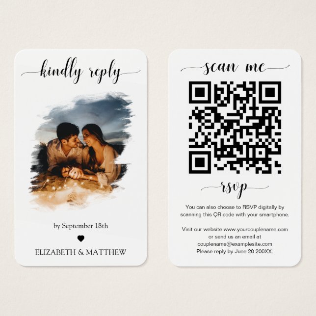 Elegant Wedding Website QR Code Photo RSVP Card (Front & Back)