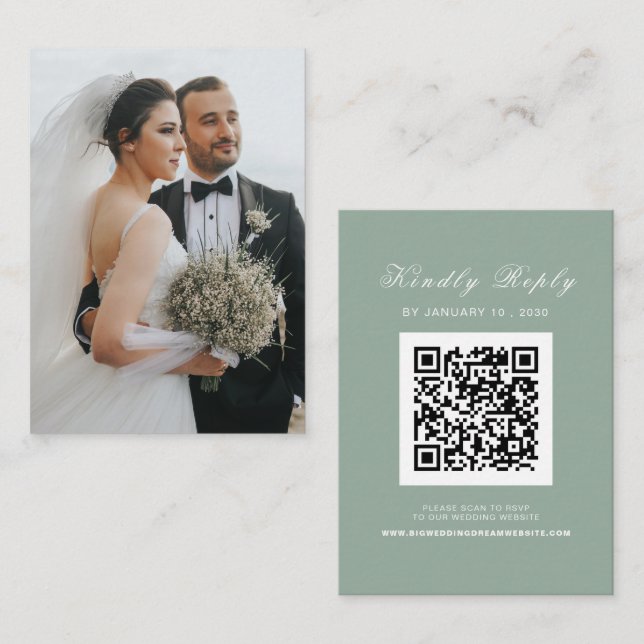 Elegant Wedding Website | RSVP QR Code Photo Enclosure Card (Front/Back)