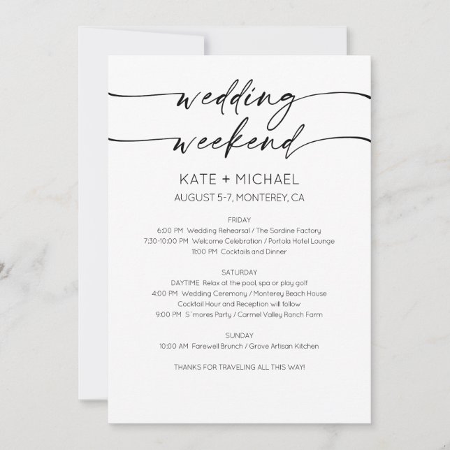 Elegant Wedding Weekend Itinerary Invitation (Front)
