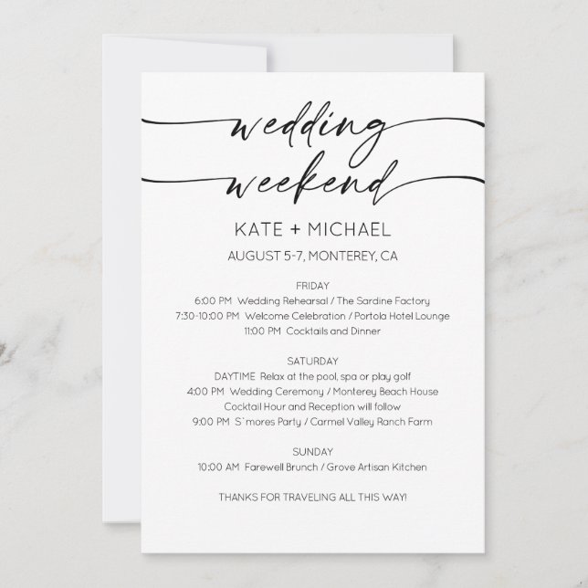 Elegant Wedding Weekend Itinerary Invitation (Front)