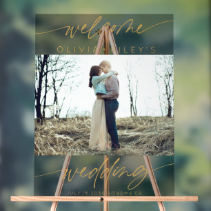 Elegant Wedding Welcome Photo Gold Calligraphy  Acrylic Sign