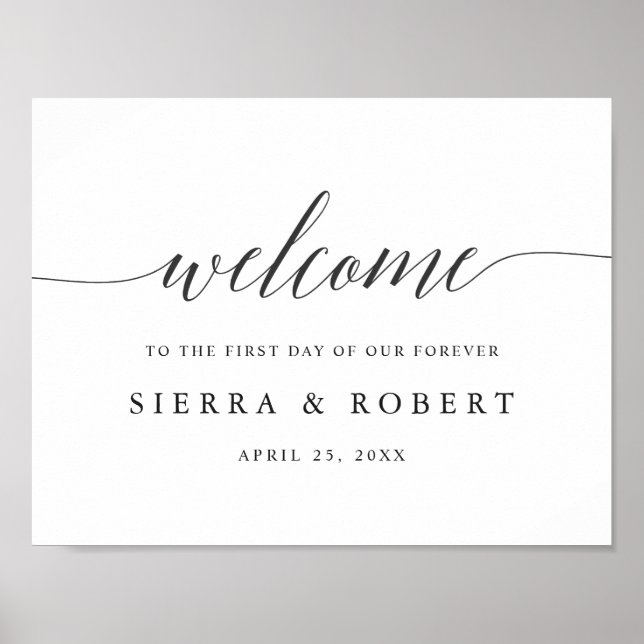 Elegant Wedding Welcome Sign with Black Script (Front)