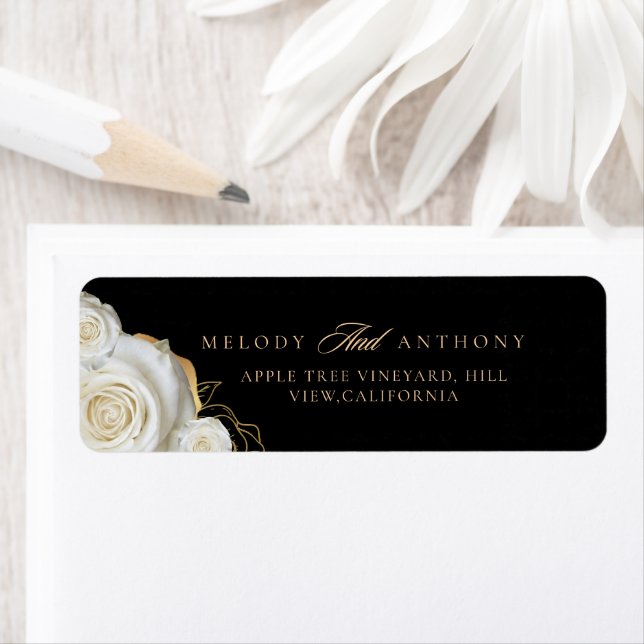 Elegant Wedding White Rose Return Address Label (Insitu)