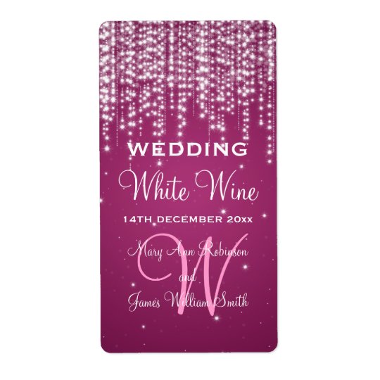 Elegant Wedding Wine Label Night Dazzle Berry Pink Shipping Label