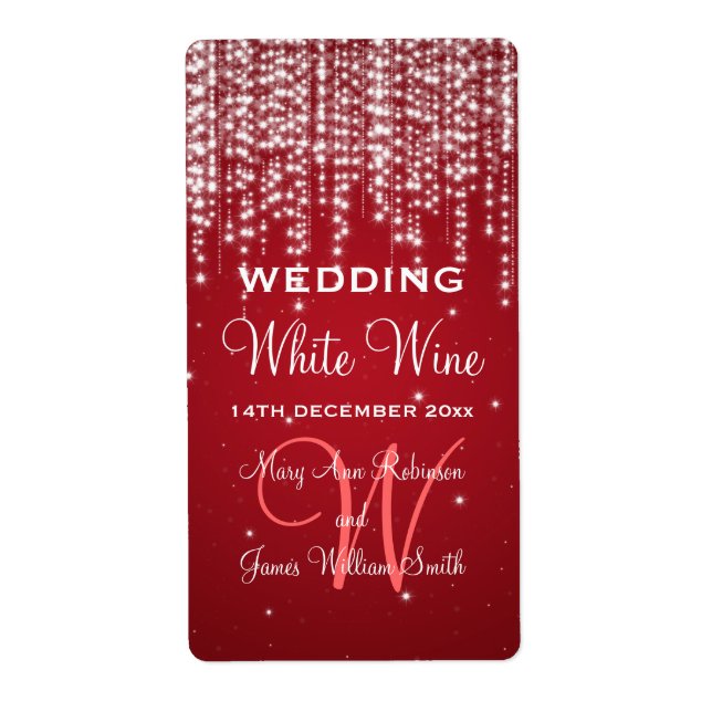 Elegant Wedding Wine Label Night Dazzle Red (Front)