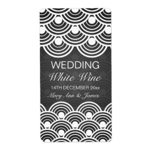Elegant Wedding Wine Label Scalloped Pattern Black