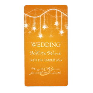 Elegant Wedding Wine Label Shimmering Stars Orange