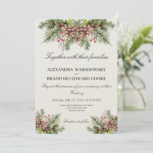 Elegant Wedding Winter Greenery Pinecone Invitation