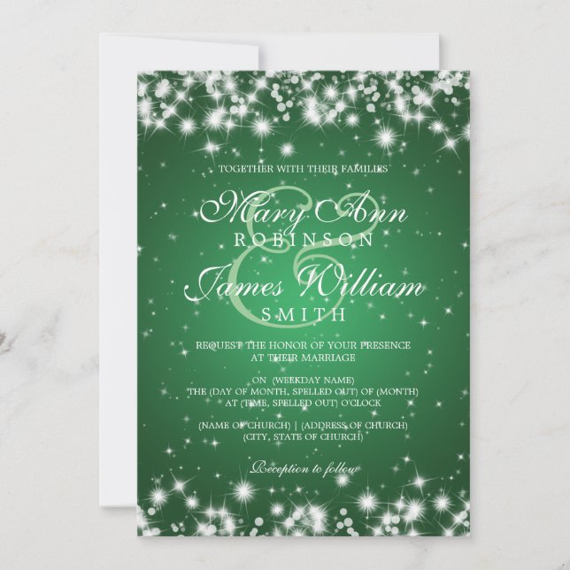 Elegant Wedding Winter Sparkle Green Invitation (Front)