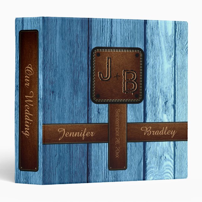 Elegant Wedding Wood Leather Look #5 Binder (Front/Spine)