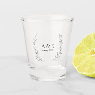 Elegant Wedding Wreath Personalized Initials Shot Glass