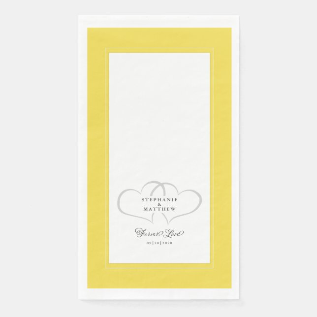 Elegant Wedding Yellow Grey Hearts Forever Love Napkin (Front)