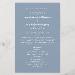Elegant Weddings Dusty Blue Chic Ceremony Program 