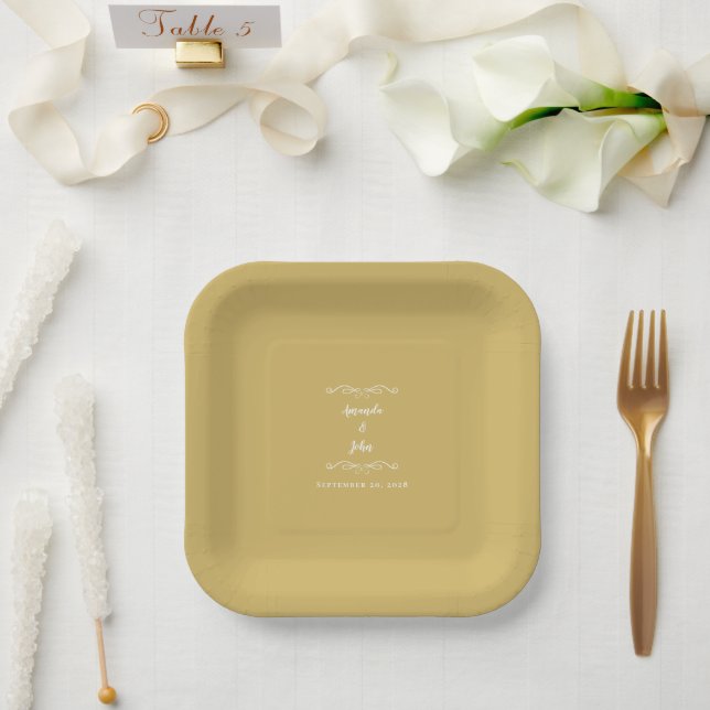 Elegant Weddings Engagement Party Yellow Gold Paper Plate (Wedding)