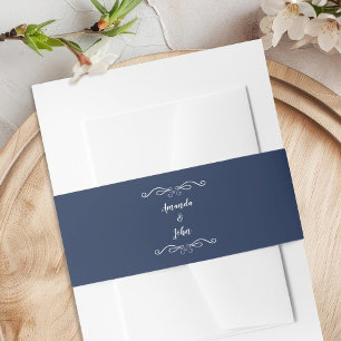 Elegant Weddings Romantic Calligraphy Navy Blue Invitation Belly Band