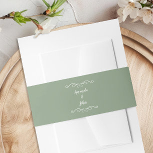 Elegant Weddings Romantic Calligraphy Sage Green Invitation Belly Band