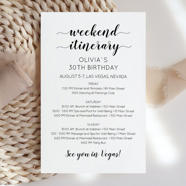 Elegant Weekend Birthday Itinerary Invitation (Elegant Weekend Birthday Itinerary Invitation)