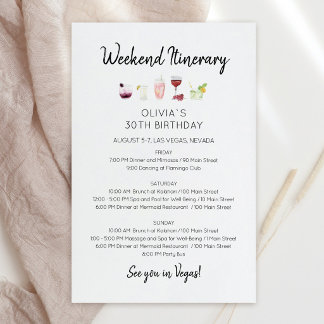 Elegant Weekend Birthday Itinerary Invitation