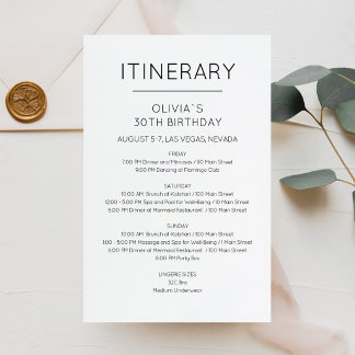 Elegant Weekend Birthday Itinerary Invitation