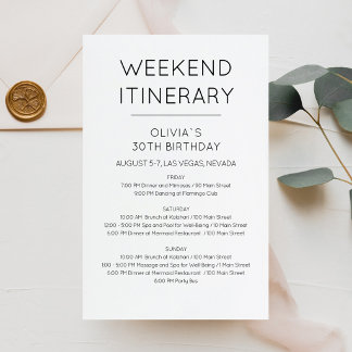Elegant Weekend Birthday Itinerary Invitation
