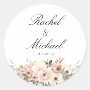 Elegant, weiß, pastellfarben, Blume Classic Round Sticker