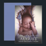 Elegant Welcome Baby Birth Announcement Photo Card<br><div class="desc">An elegant close up sleeping baby photo card to send to your friends and family to welcome your newborn. Adorable with a dynamic open face typography name. Replace this photo with your own newborn's photo in a vertical portrait orientation for best results. The back of the invitation is a deep...</div>