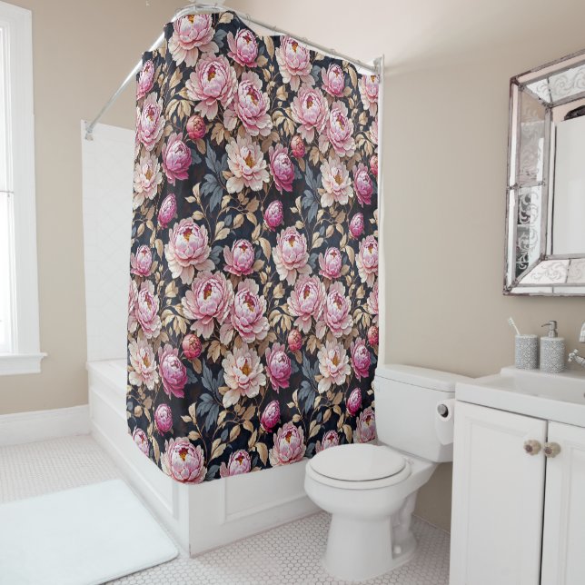 Elegant Welcome Blush Pink Peony Floral Black (In Situ)