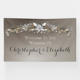 Elegant Welcome Floral Silver Winter Wedding Banner