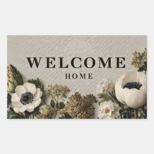 Elegant "Welcome Home" Greeting with Botanical Art Sticker