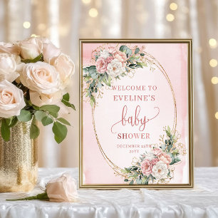 Elegant Welcome Rose Gold Floral Baby Shower Sign