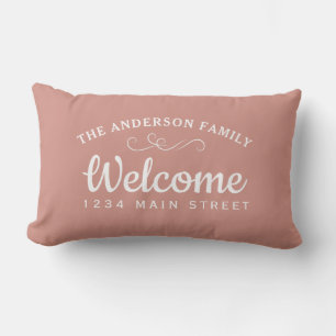 Elegant Welcome Rose Gold Personalized Family Name Lumbar Pillow