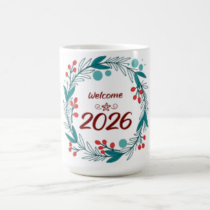 Elegant Welcome to 2026 – Festive Laurel Wreath  Coffee Mug