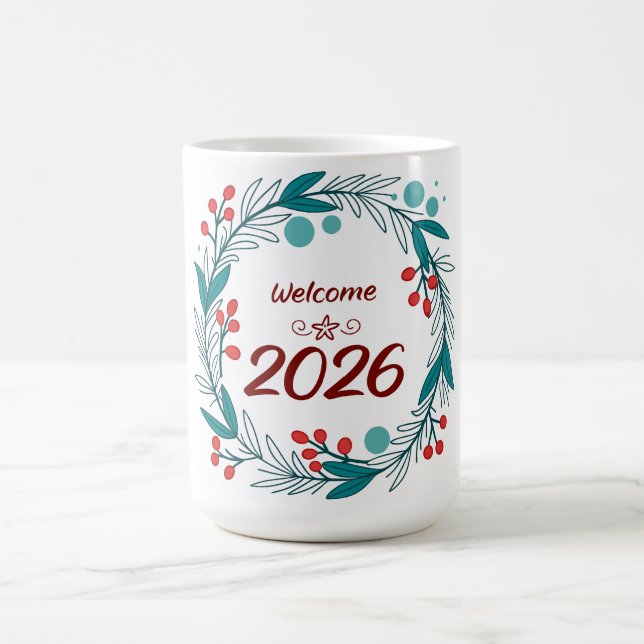 Elegant Welcome to 2026 – Festive Laurel Wreath  Coffee Mug (Center)
