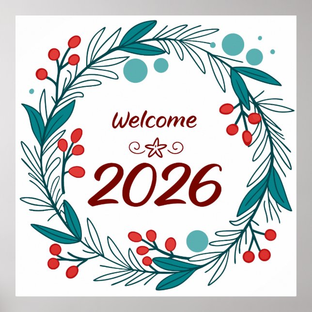 Elegant Welcome to 2026 – Festive Laurel Wreath  Poster (Front)